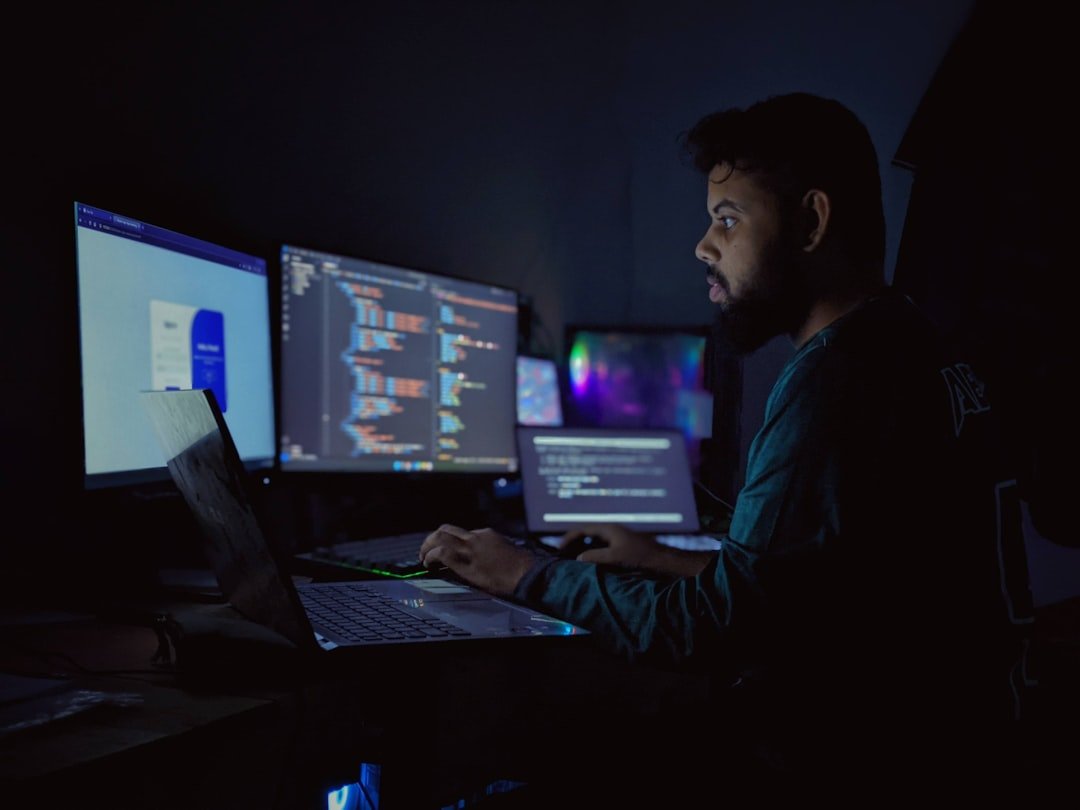 Person researching competitors without being detected using AI on a laptop